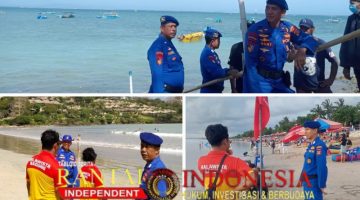 Satpolair Polresta Denpasar Pasang Bendera Peringatan di Pantai Rawan Laka Laut