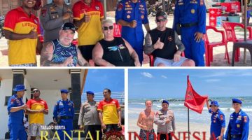 Satpolair Polresta Denpasar Pasang dan Pantau Bendera Peringatan di Pantai Kuta
