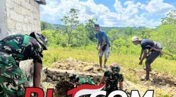 Satgas TMMD Ke-128 Kodim 1629/SBD Bersama Masyarakat Melaksanakan Pembersihan Lahan Untuk Pembuatan MCK